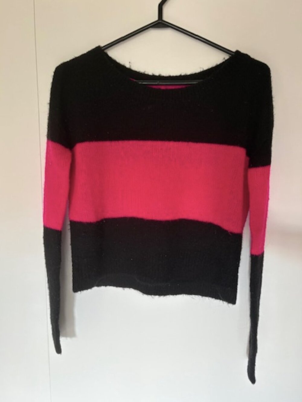 Black and Deep Pink Striped Long-Sleeved Knit Sweater from Aeropostale